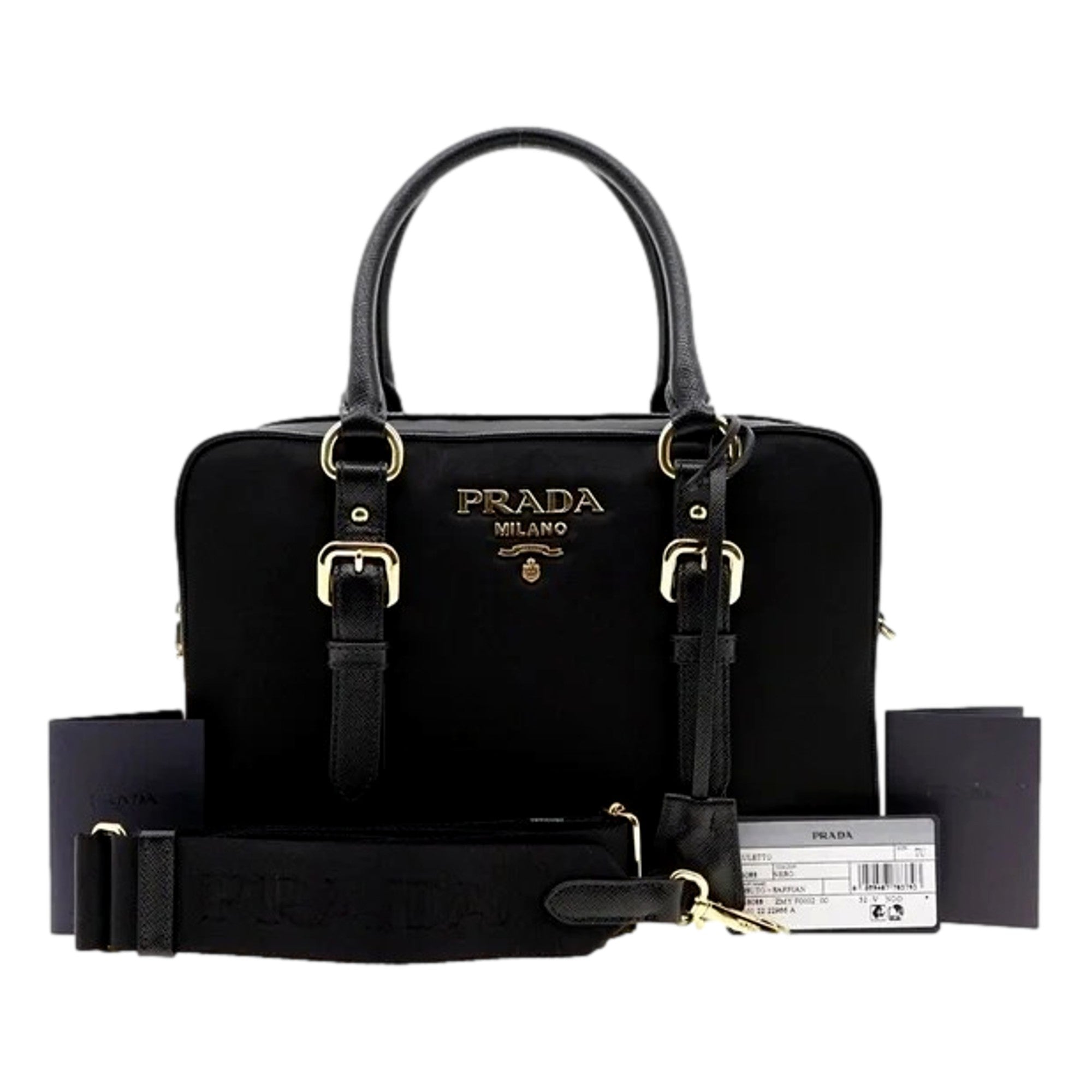 Prada Bauletto Tessuto Nylon Saffiano Black Satchel Handbag Handbags -   Shop Bags LLC