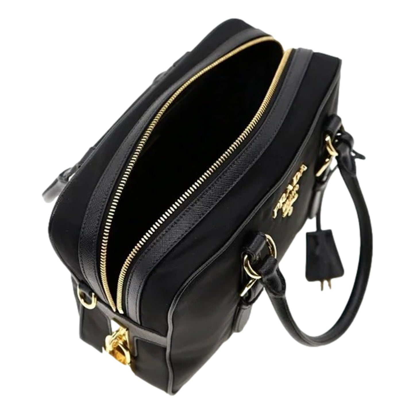 Prada Bauletto Tessuto Nylon Saffiano Black Satchel Handbag Handbags -   Shop Bags LLC