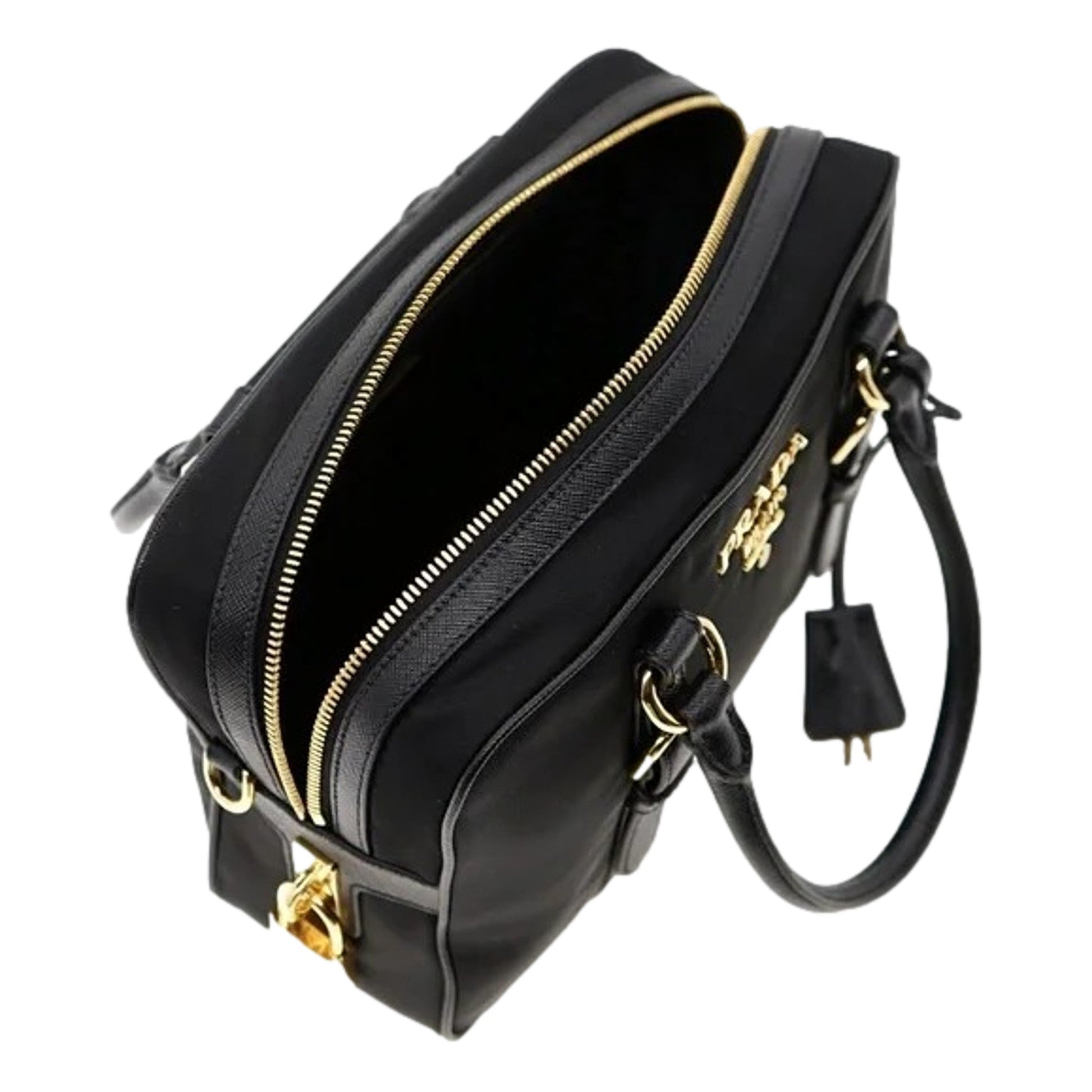Prada Bauletto Tessuto Nylon Saffiano Black Satchel Handbag Handbags -   Shop Bags LLC