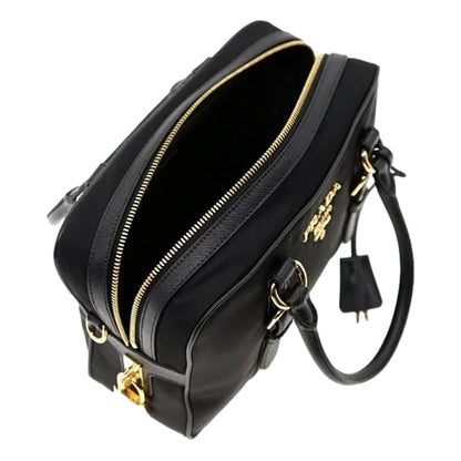 Prada Bauletto Tessuto Nylon Saffiano Black Satchel Handbag Handbags -   Shop Bags LLC