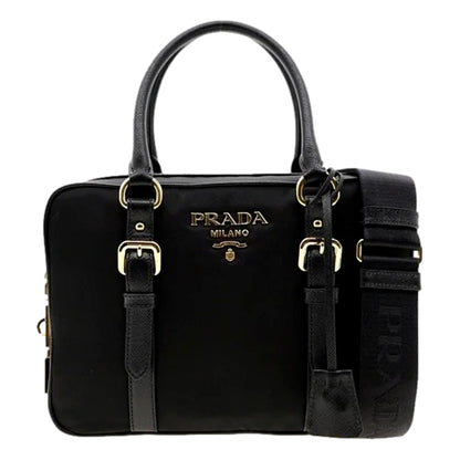 Prada Bauletto Tessuto Nylon Saffiano Black Satchel Handbag Handbags -   Shop Bags LLC