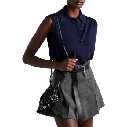 Prada Black Beaded Bucket Bag - Sustainable Elegance in Re-Nylon -   Shop Bags LLC