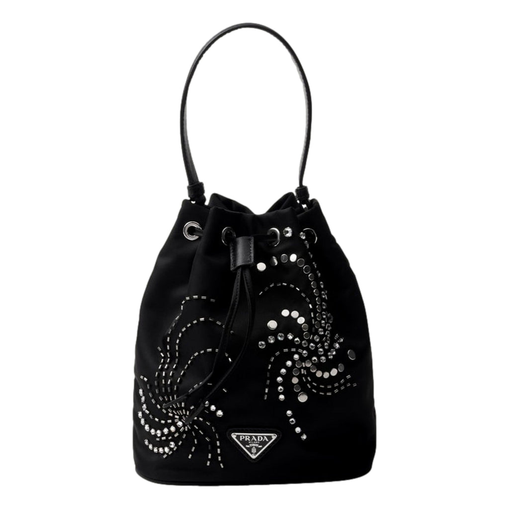 Prada Black Beaded Bucket Bag - Sustainable Elegance in Re-Nylon -   Shop Bags LLC