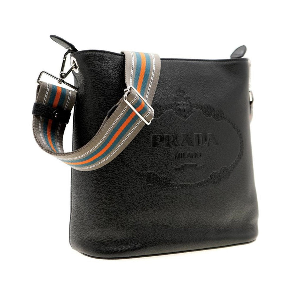Prada Black Leather Bucket Bag - Stylish Crossbody & Web Strap -   Shop Bags LLC 