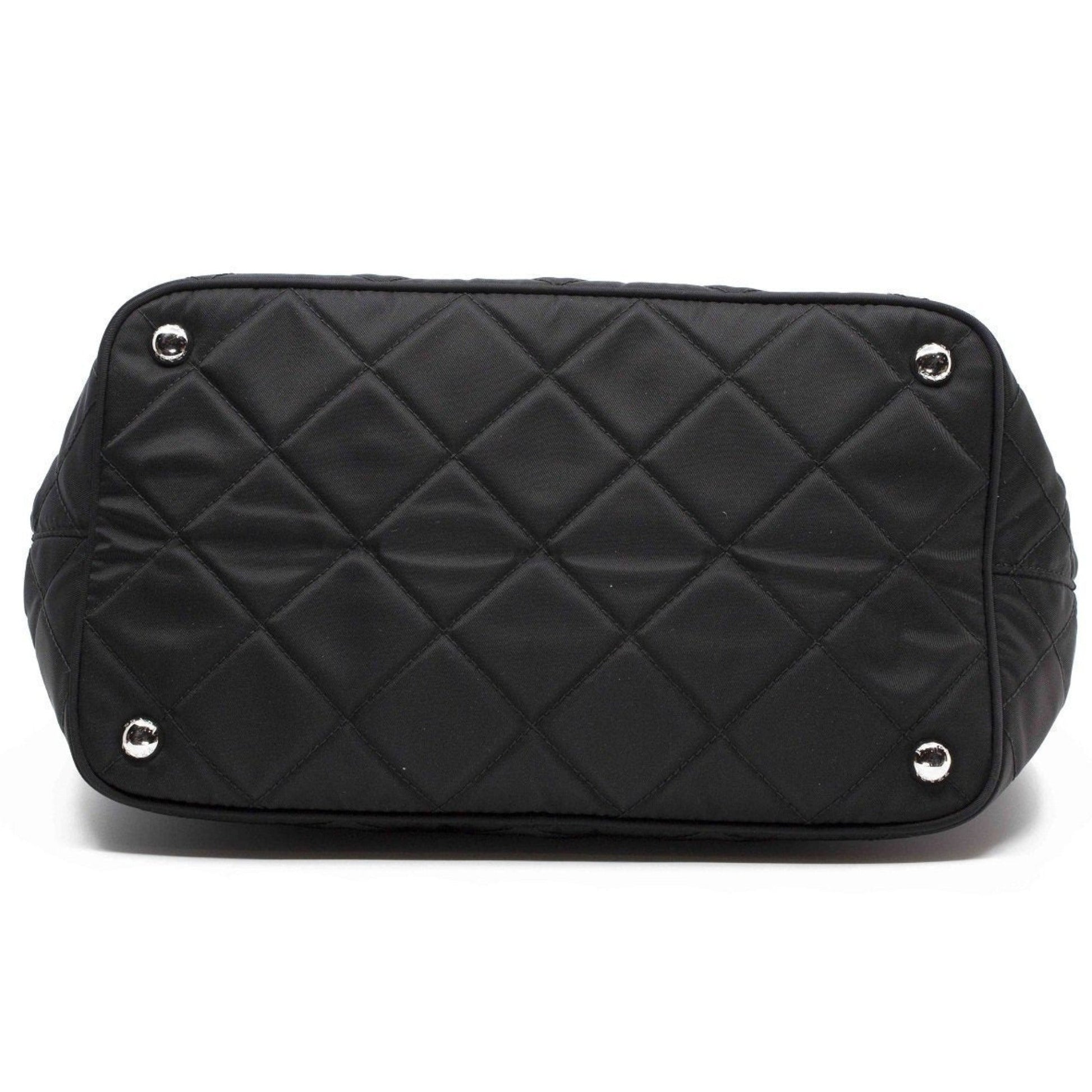 Prada Black Quilted Tessuto Tote - Stylish Nylon Chain Shoulder Bag -   Shop Bags LLC
