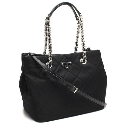 Prada Black Quilted Tessuto Tote - Stylish Nylon Chain Shoulder Bag -   Shop Bags LLC