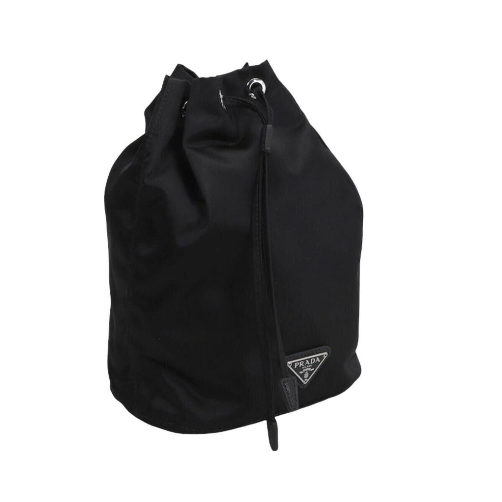 Prada Black Tessuto Nylon Triangle Logo Drawstring Bucket Bag -   Shop Bags LLC 