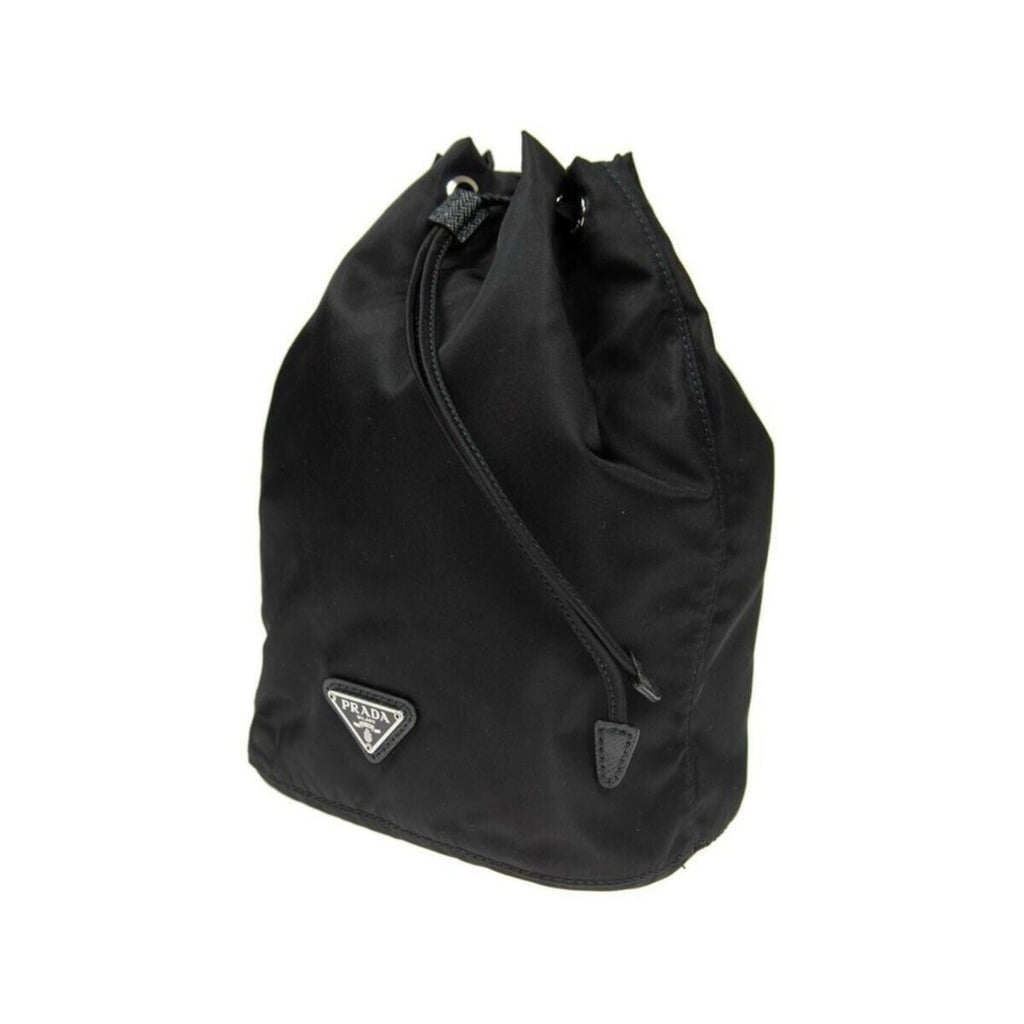 Prada Black Tessuto Nylon Triangle Logo Drawstring Bucket Bag -   Shop Bags LLC 