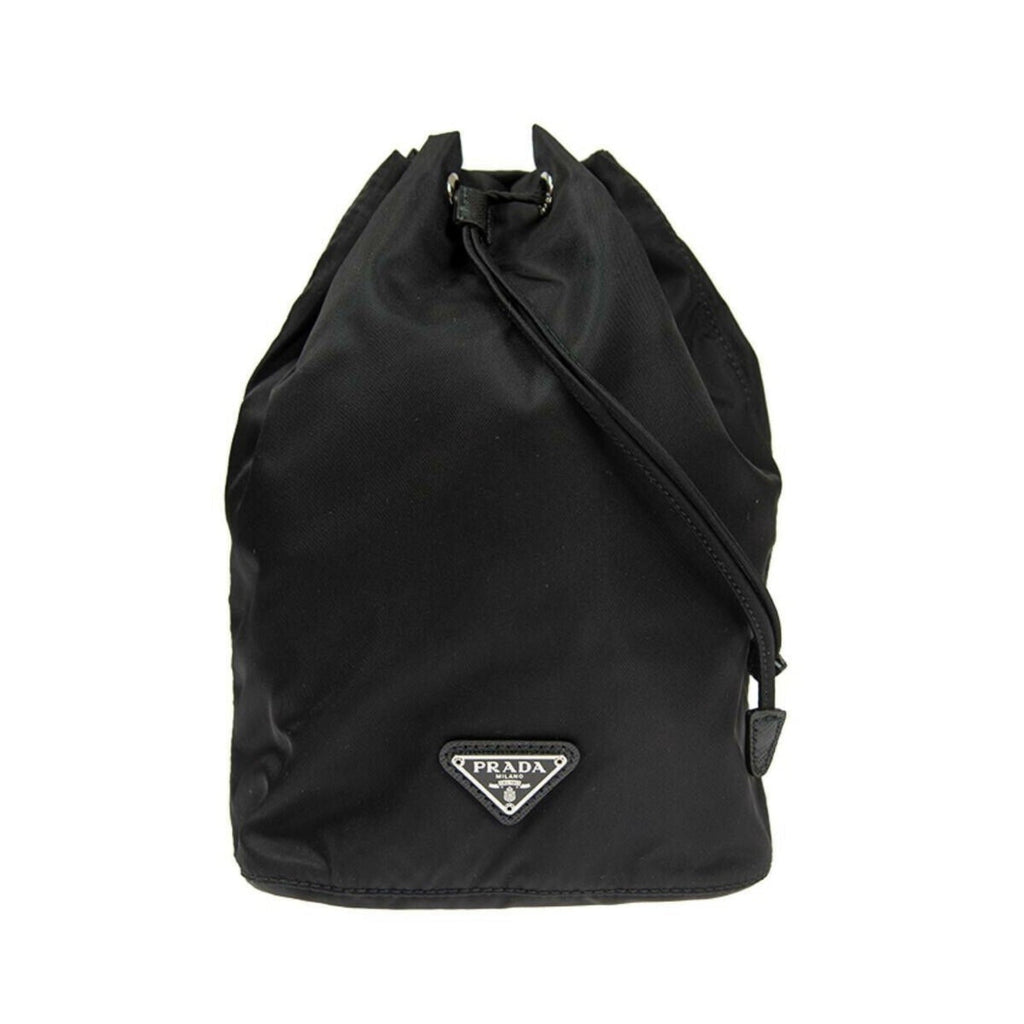 Prada Black Tessuto Nylon Triangle Logo Drawstring Bucket Bag -   Shop Bags LLC 