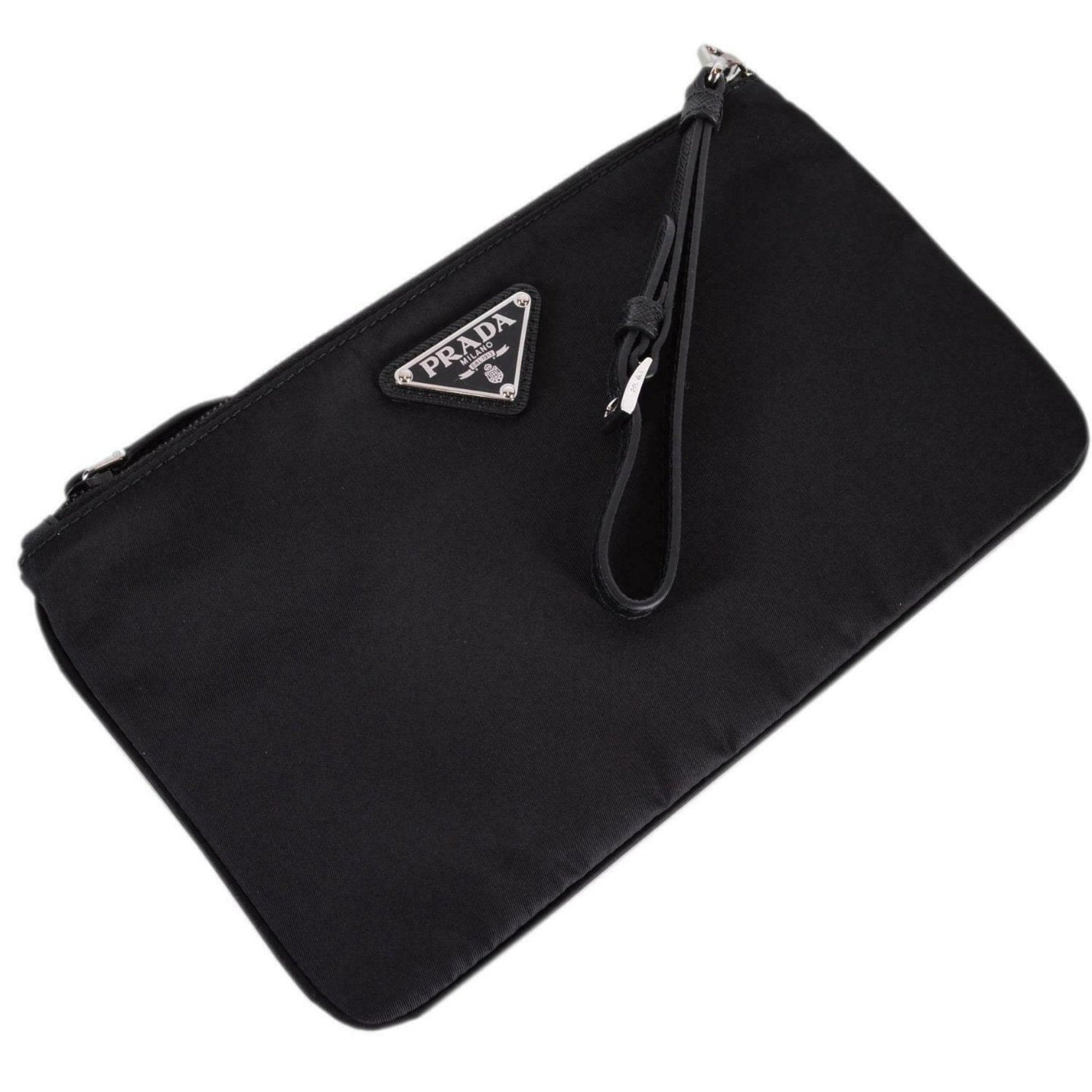 Prada Black Tessuto Nylon Wristlet Clutch - Sleek & Functional Design -   Shop Bags LLC