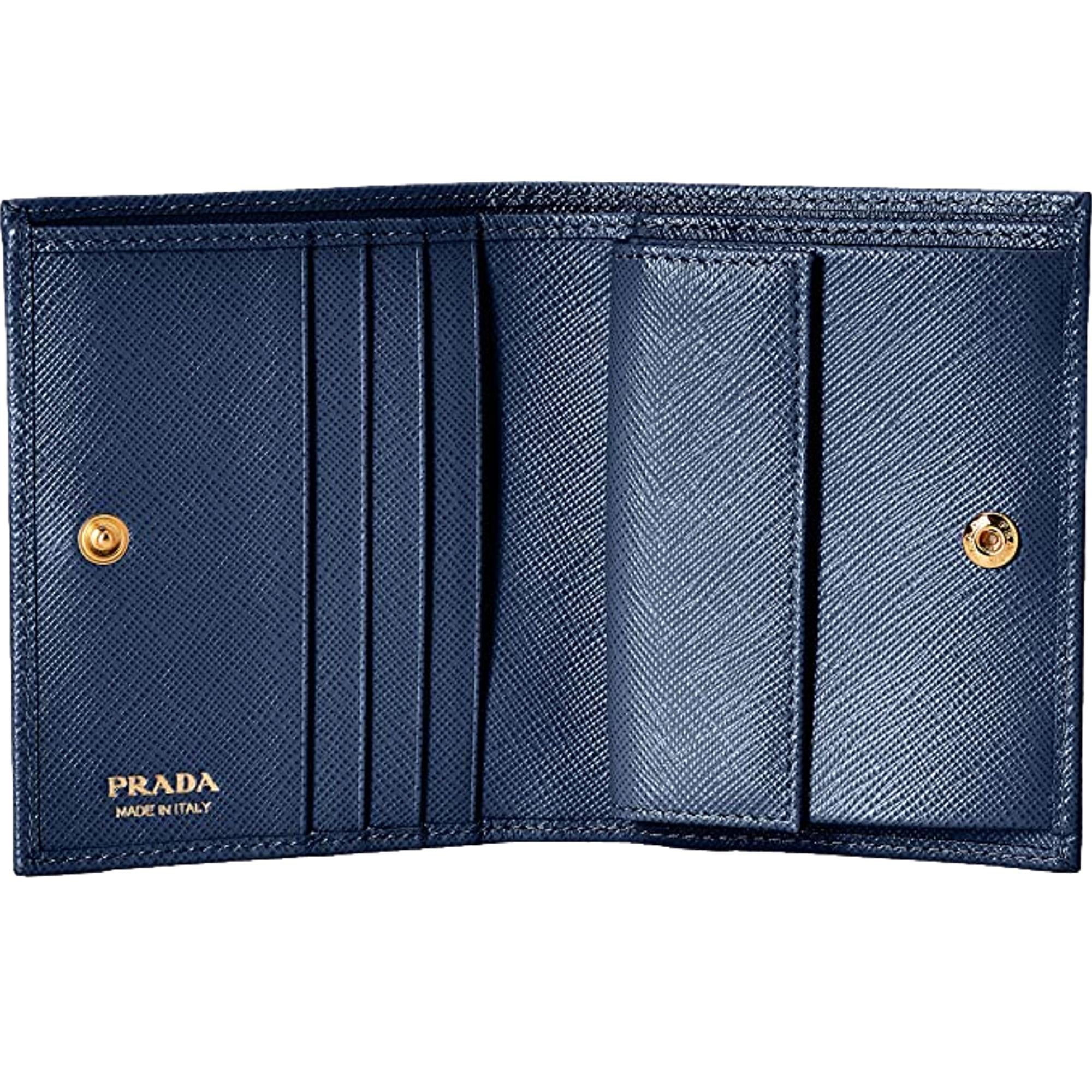 Prada Blue Ladies Wallet - Elegant Bifold Snap with Gold Logo -   Shop Bags LLC 