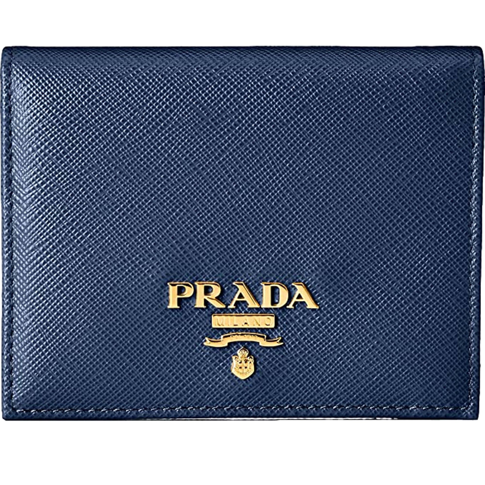 Prada Blue Ladies Wallet - Elegant Bifold Snap with Gold Logo -   Shop Bags LLC 