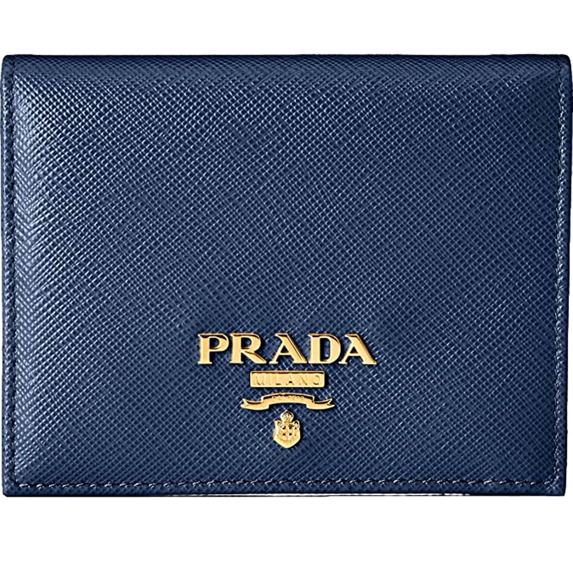 Prada Blue Ladies Wallet - Elegant Bifold Snap with Gold Logo -   Shop Bags LLC 