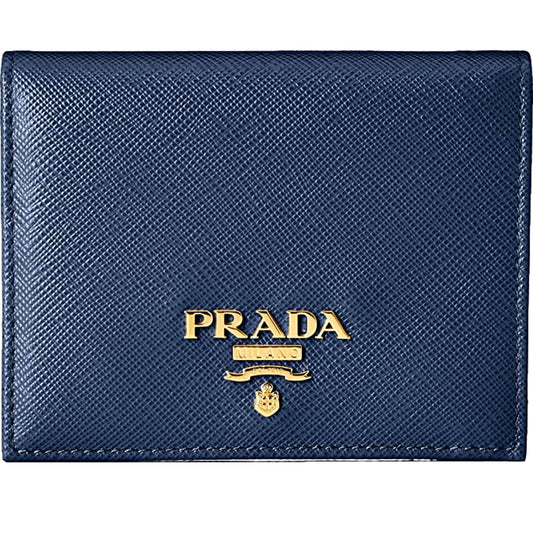 Prada Blue Ladies Wallet - Elegant Bifold Snap with Gold Logo -   Shop Bags LLC 