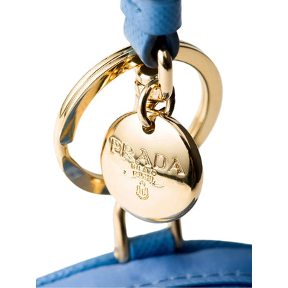 Prada Blue Nylon Leather Mini Pouch Bag Charm with Gold Hardware