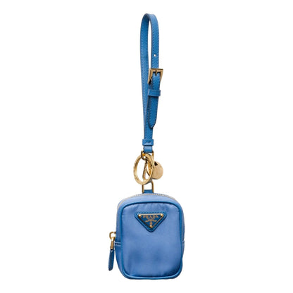 Prada Blue Nylon Leather Mini Pouch Bag Charm with Gold Hardware