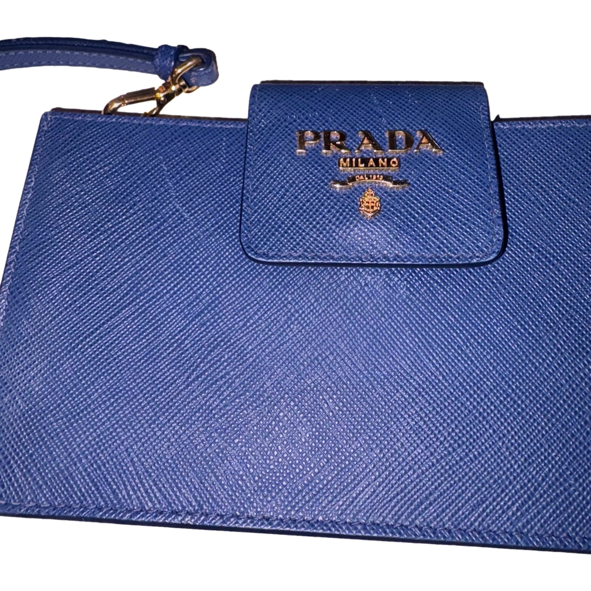 Prada Blue Wristlet Clutch Wallet - Luxury Saffiano Leather Design -   Shop Bags LLC