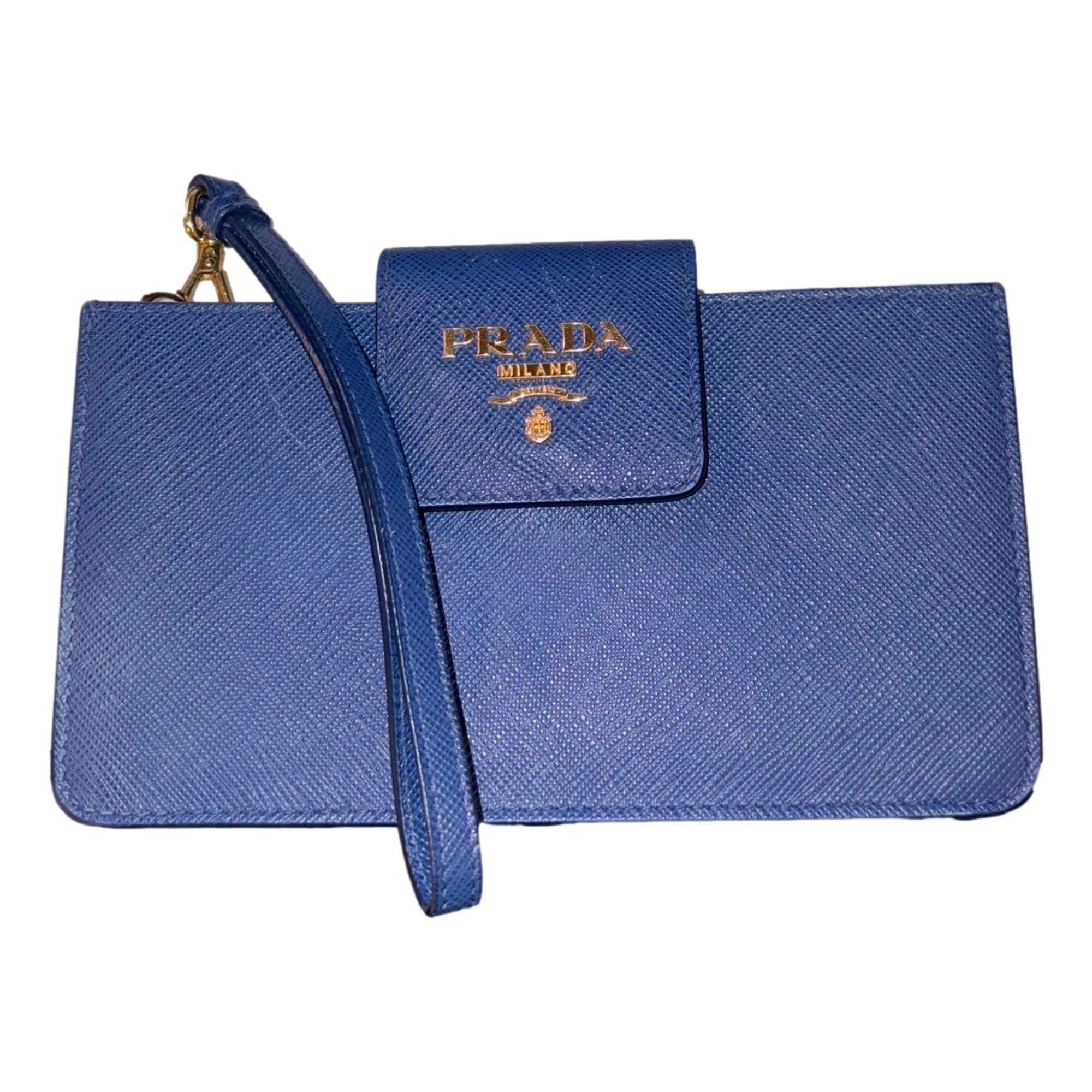Prada Blue Wristlet Clutch Wallet - Luxury Saffiano Leather Design -   Shop Bags LLC