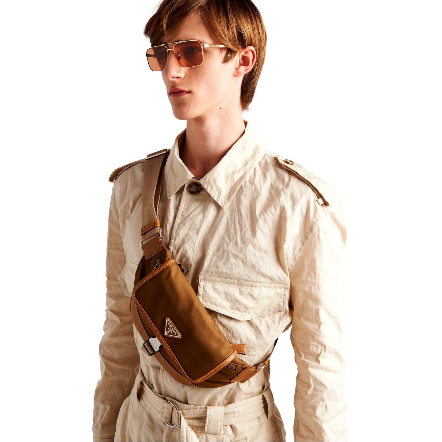 Prada Brown Nylon Leather Trim Belt Bag - Elevate Your Style