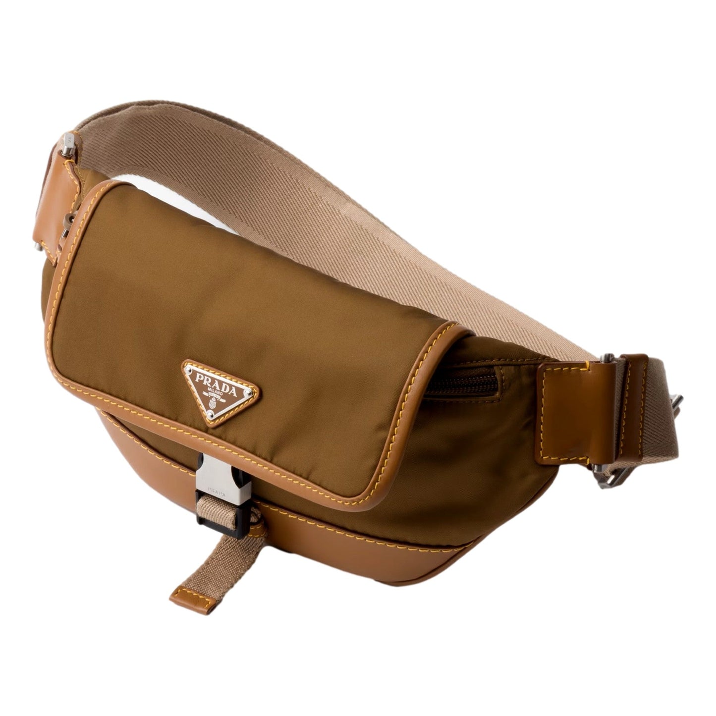 Prada Brown Nylon Leather Trim Belt Bag - Elevate Your Style
