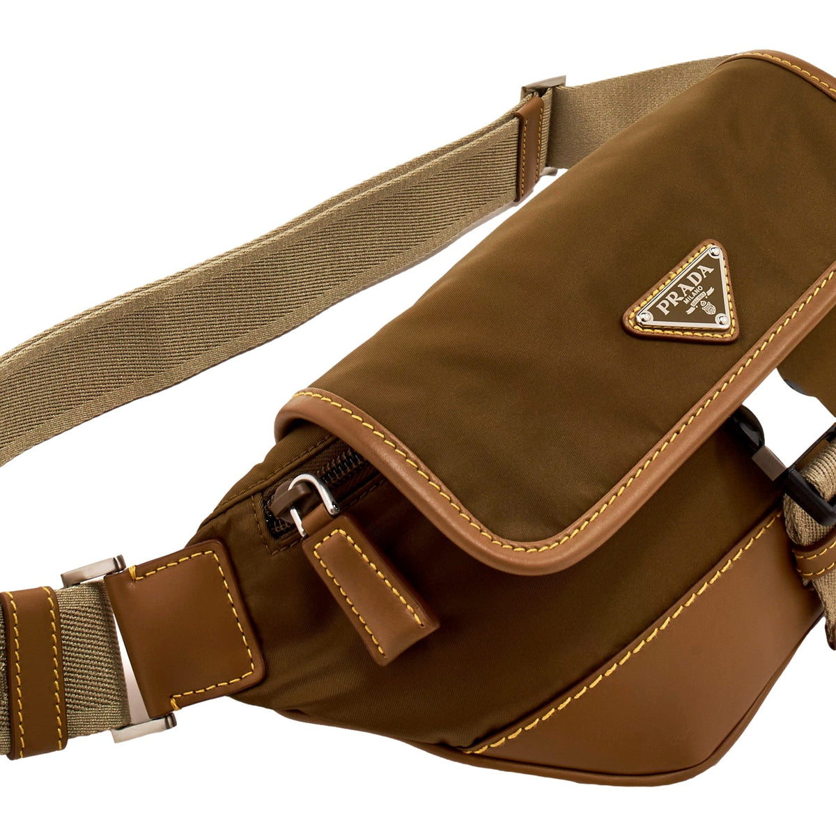 Prada Brown Nylon Leather Trim Belt Bag - Elevate Your Style
