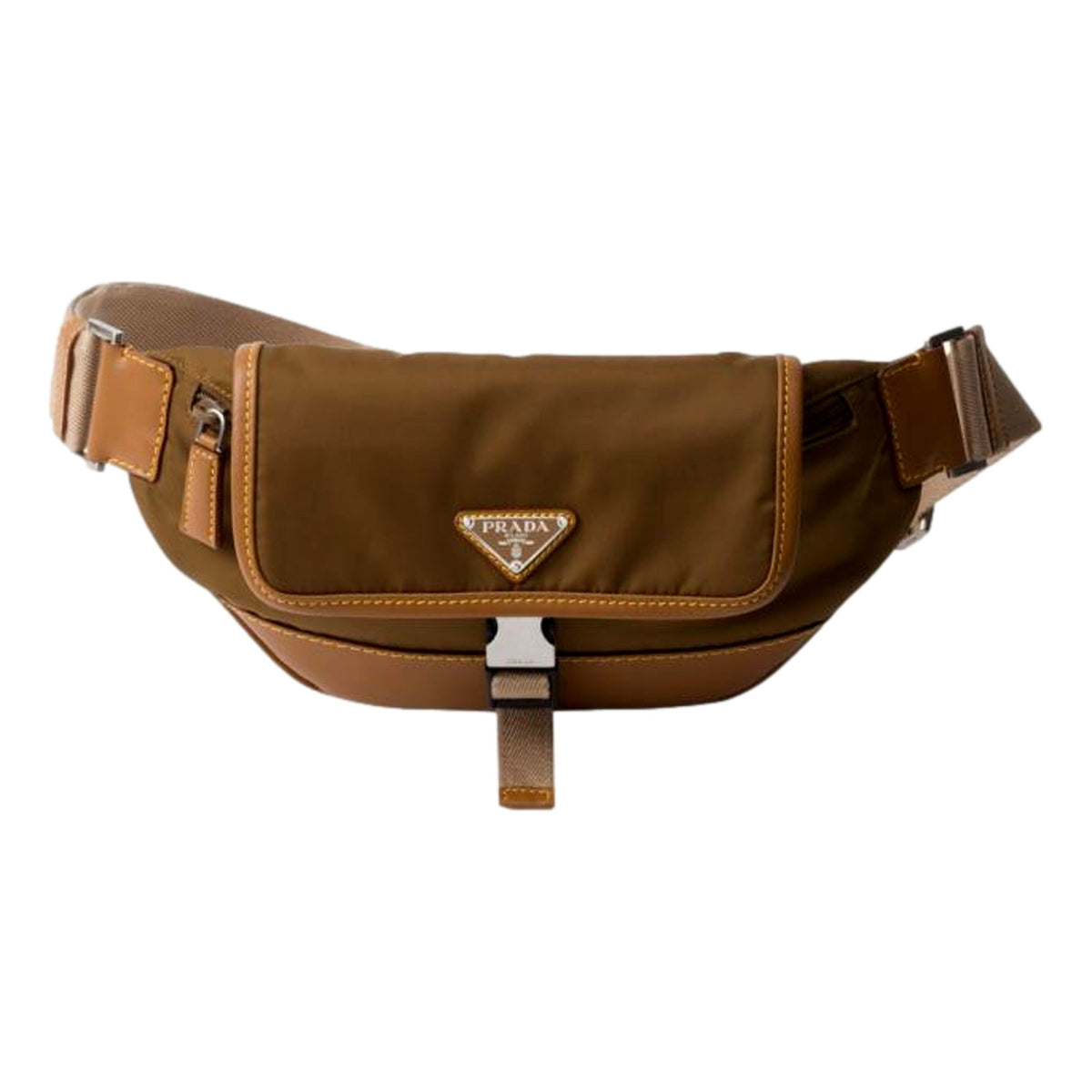 Prada Brown Nylon Leather Trim Belt Bag - Elevate Your Style