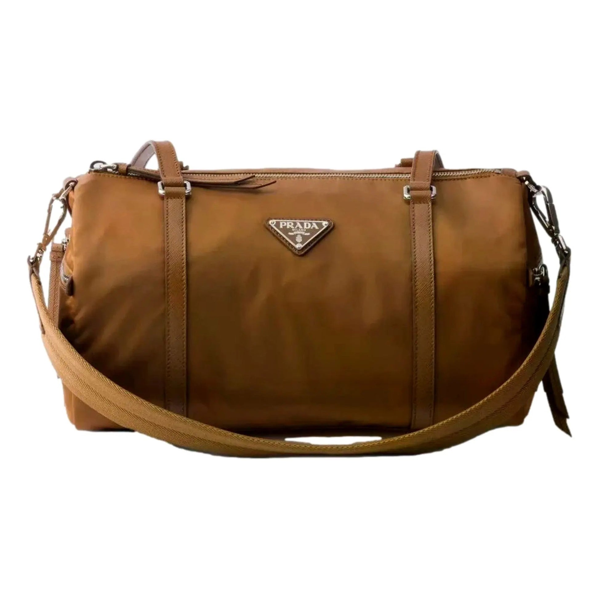 Prada Brown Small Duffel Bag: Elevate Travel Elegance in Style -   Shop Bags LLC
