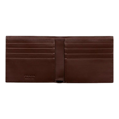 Prada Brown Vitello Daino Triangolo Leather Bifold Wallet