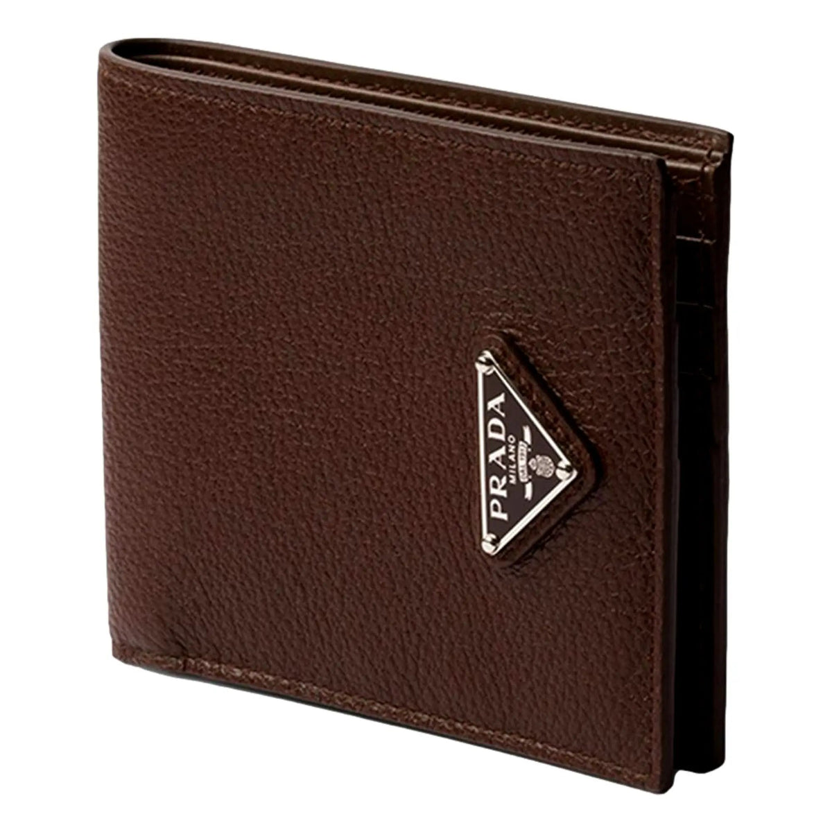 Prada Brown Vitello Daino Triangolo Leather Bifold Wallet