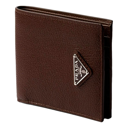 Prada Brown Vitello Daino Triangolo Leather Bifold Wallet