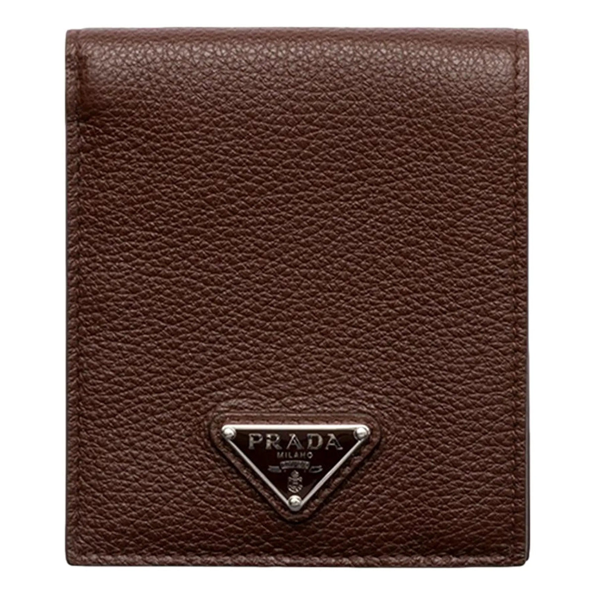 Prada Brown Vitello Daino Triangolo Leather Bifold Wallet
