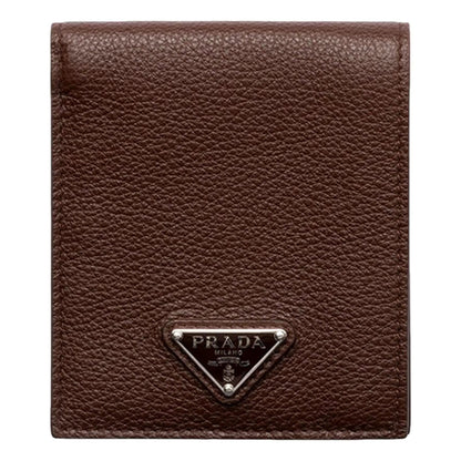Prada Brown Vitello Daino Triangolo Leather Bifold Wallet