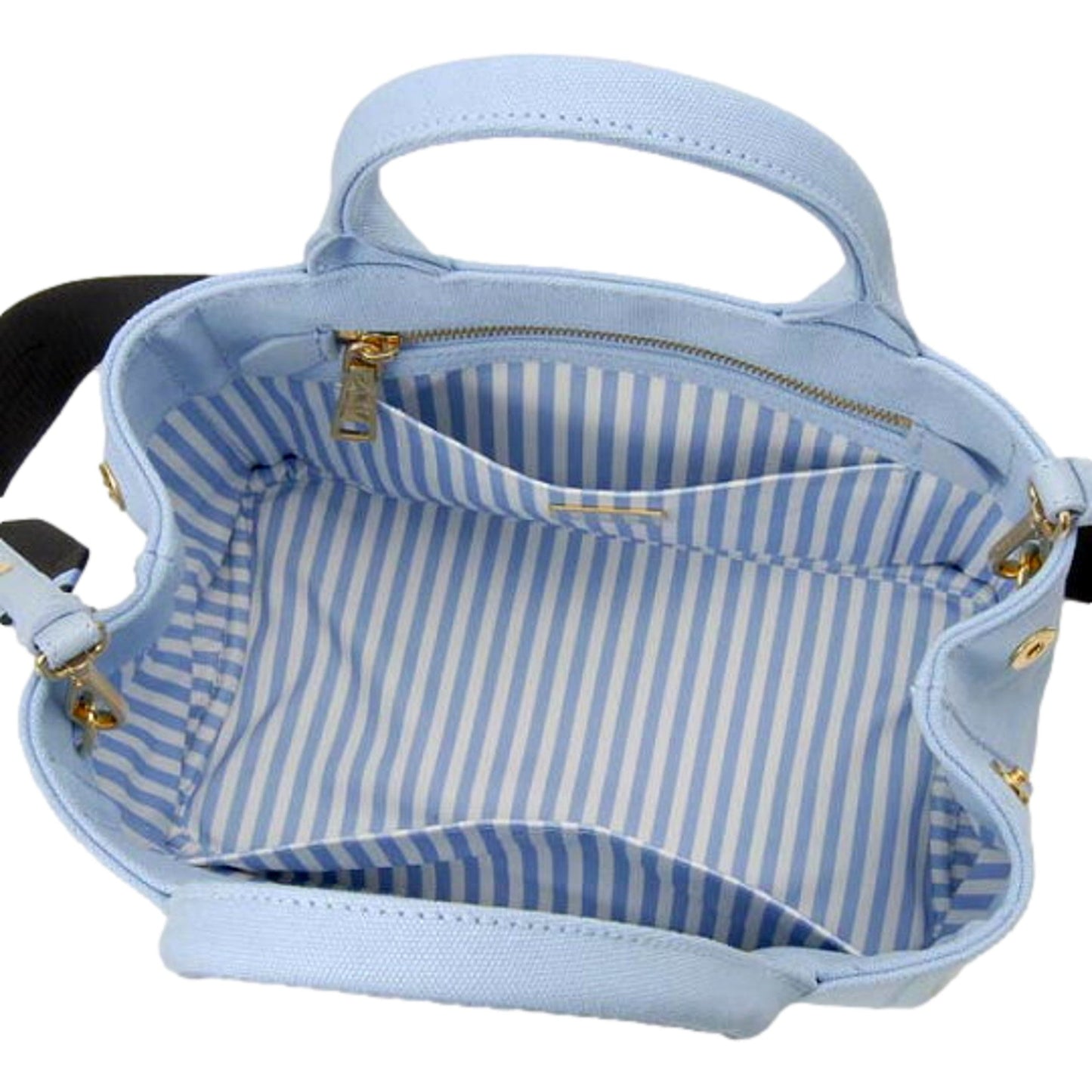 Prada Canapa 2Way Tote: Stylish Blue Black Canvas Elegance -   Shop Bags LLC