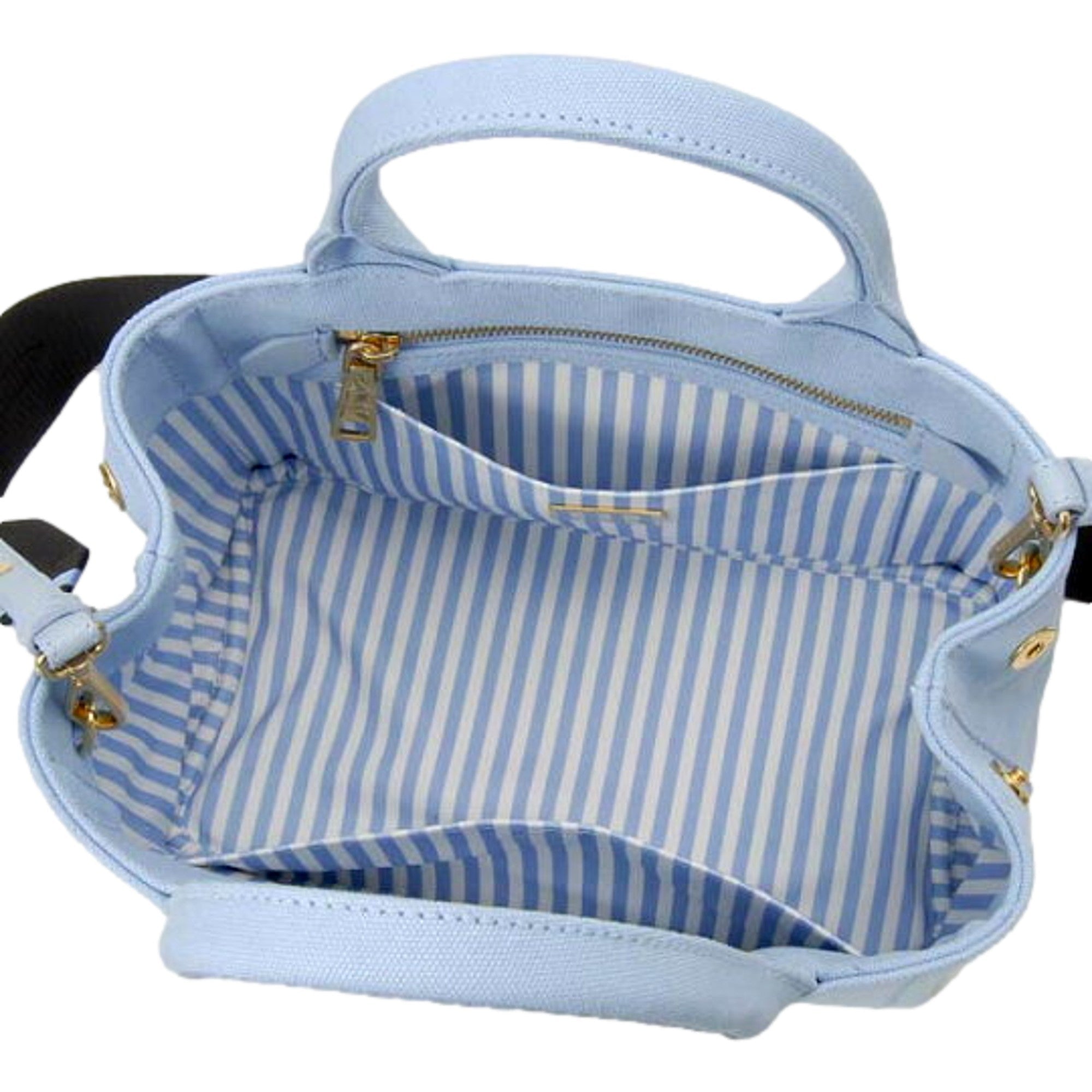 Prada Canapa 2Way Tote: Stylish Blue Black Canvas Elegance -   Shop Bags LLC