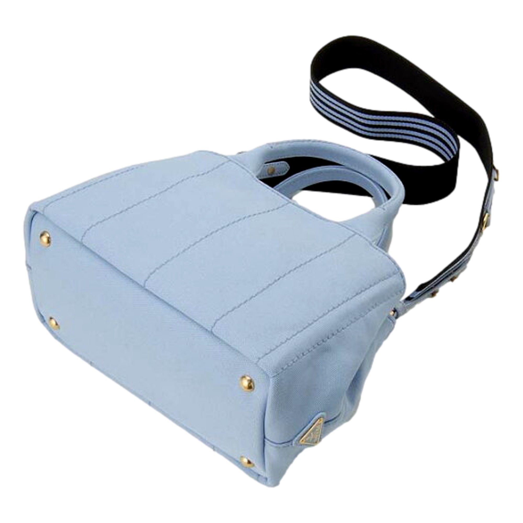 Prada Canapa 2Way Tote: Stylish Blue Black Canvas Elegance -   Shop Bags LLC