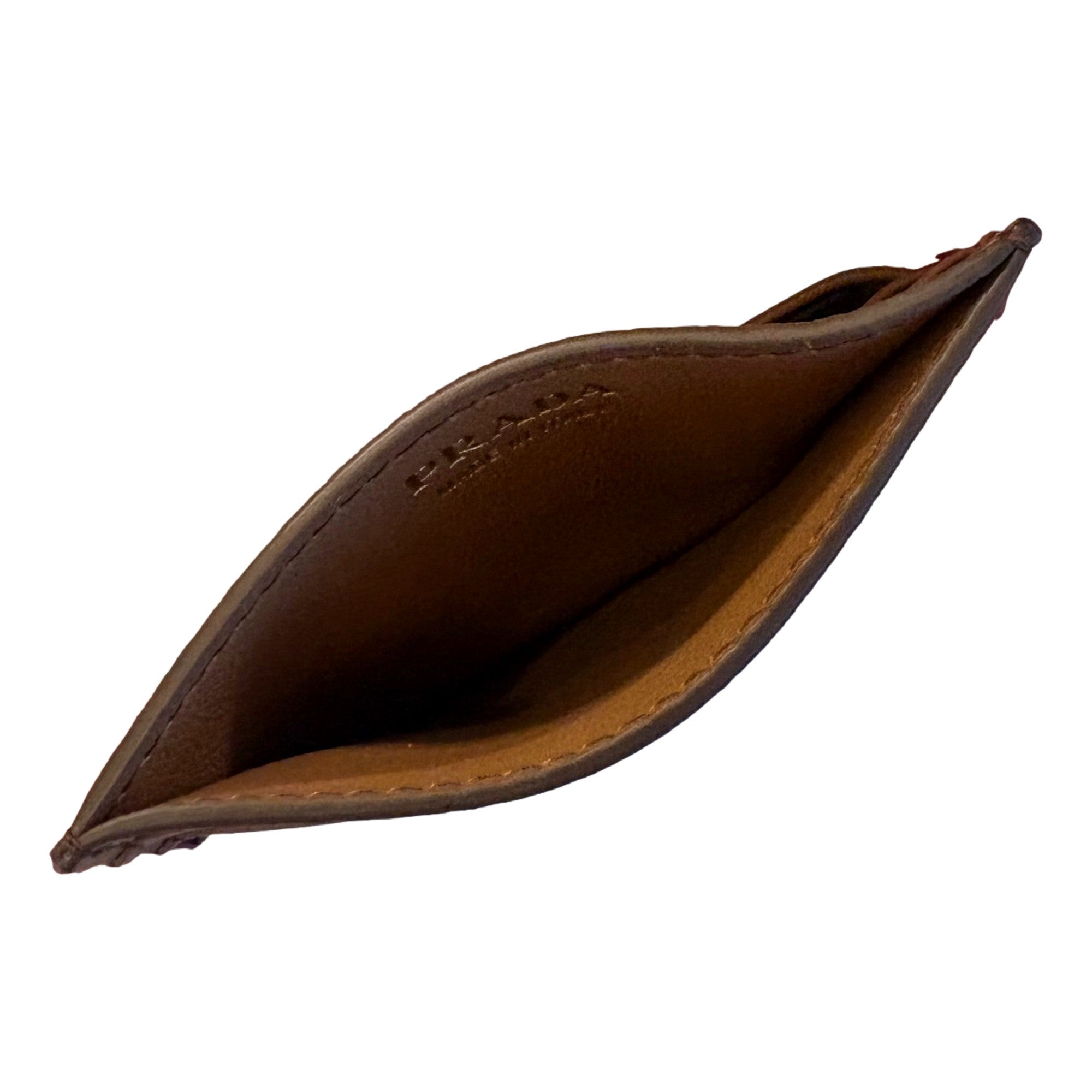 Prada Caramel Leather Card Holder - Gold Logo, 7 Slots, Elegant Design -   Shop Bags LLC