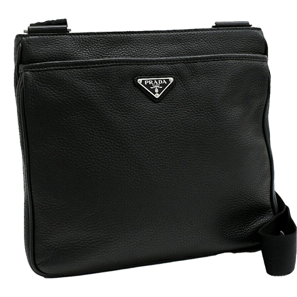 Prada City Vitello Leather Black Messenger Crossbody Bag -   Shop Bags LLC