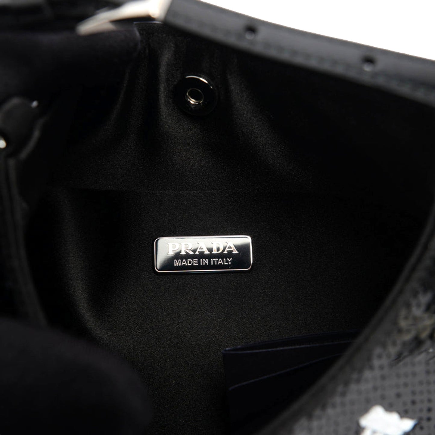 Prada Cleo Black and White Sequin Milano Logo Mini Leather Shoulder Bag -   Shop Bags LLC