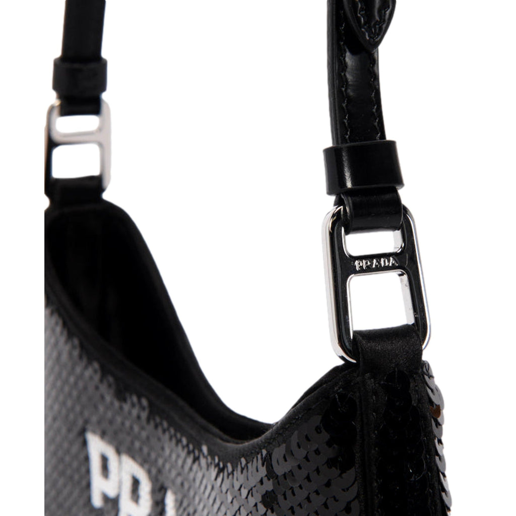 Prada Cleo Black and White Sequin Milano Logo Mini Leather Shoulder Bag -   Shop Bags LLC