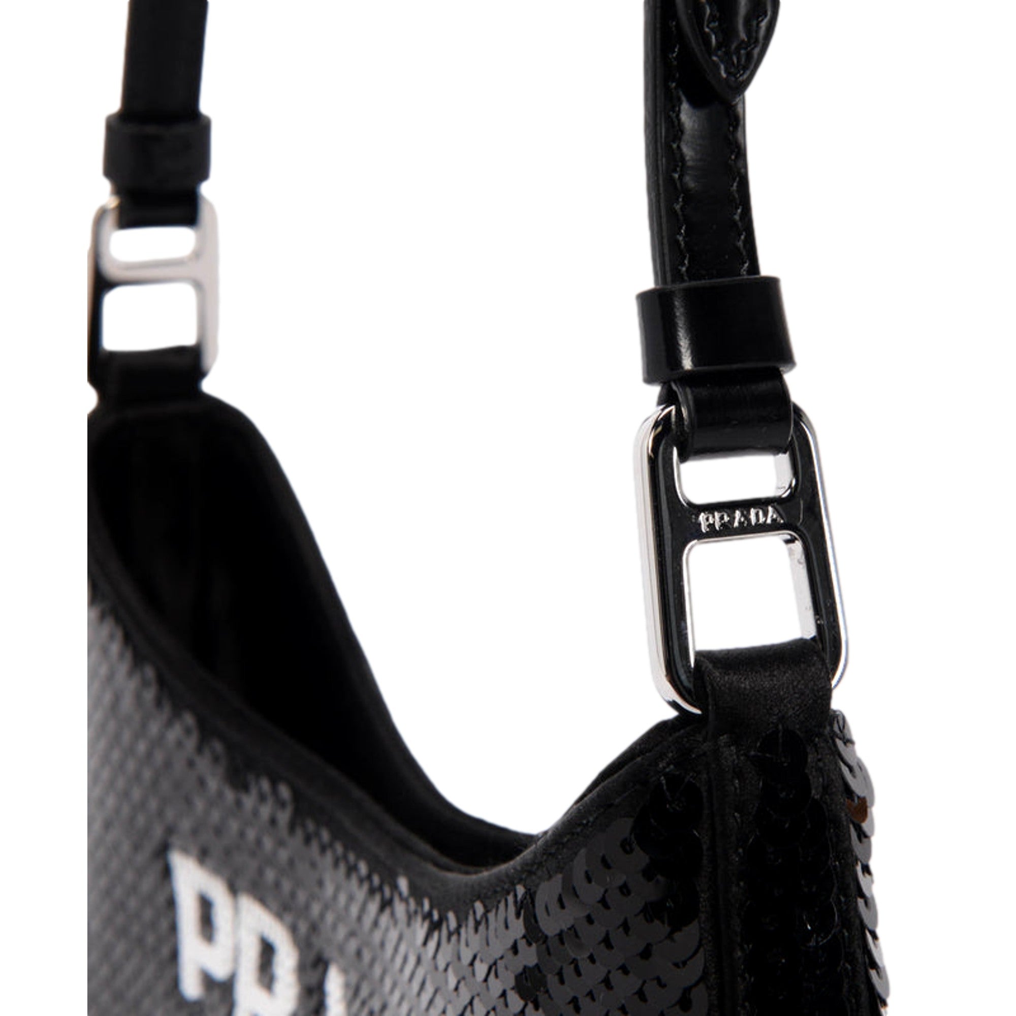 Prada Cleo Black and White Sequin Milano Logo Mini Leather Shoulder Bag -   Shop Bags LLC