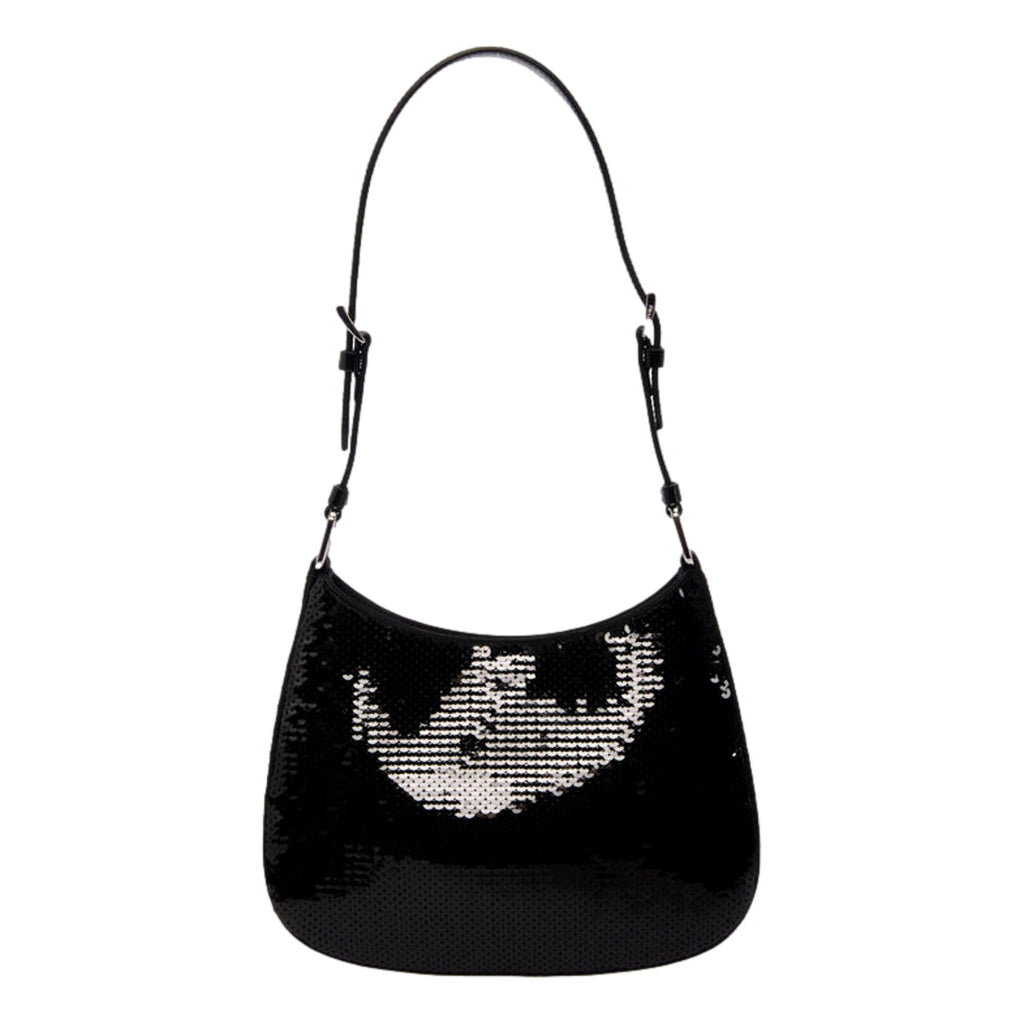 Prada Cleo Black and White Sequin Milano Logo Mini Leather Shoulder Bag -   Shop Bags LLC