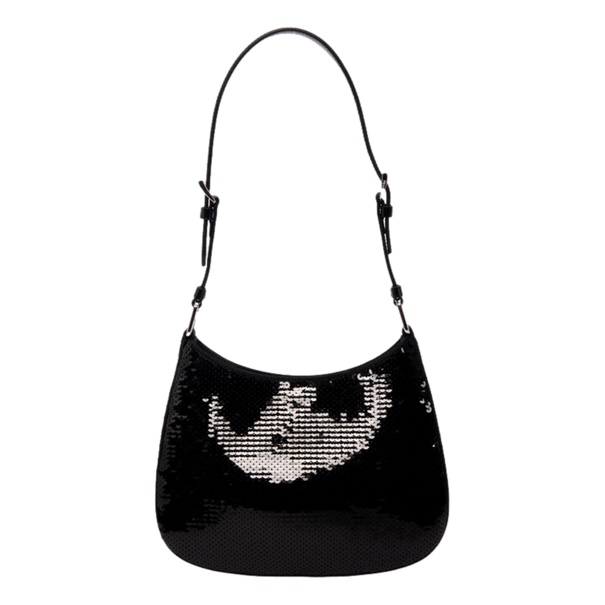 Prada Cleo Black and White Sequin Milano Logo Mini Leather Shoulder Bag -   Shop Bags LLC
