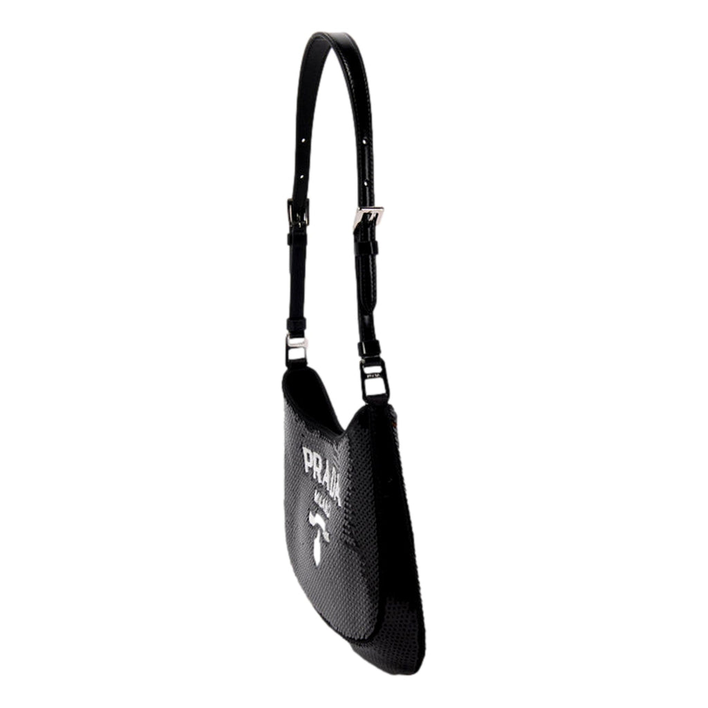 Prada Cleo Black and White Sequin Milano Logo Mini Leather Shoulder Bag -   Shop Bags LLC