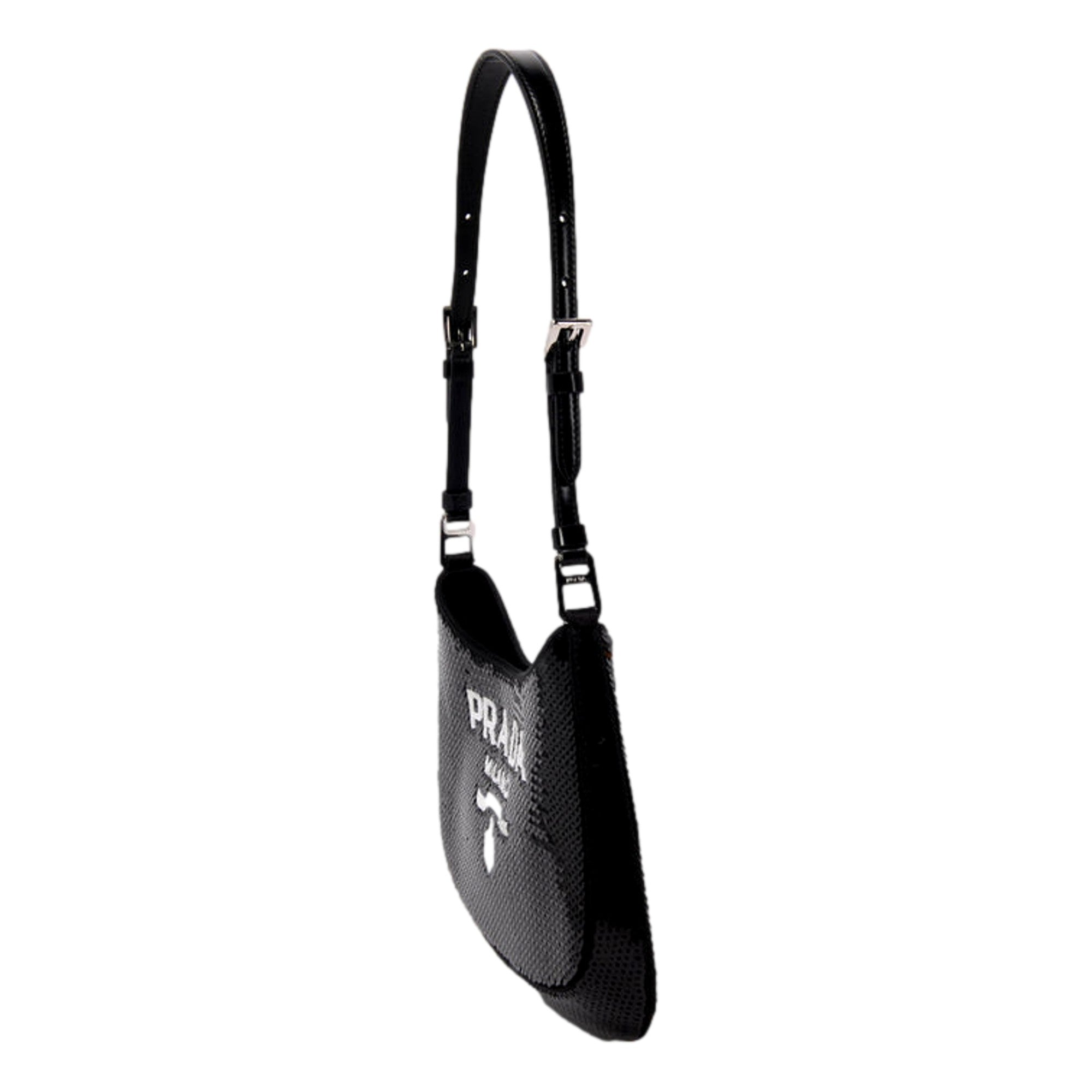 Prada Cleo Black and White Sequin Milano Logo Mini Leather Shoulder Bag -   Shop Bags LLC