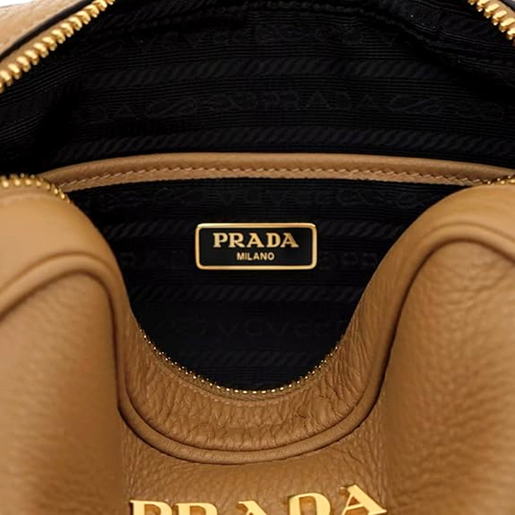 Prada Crossbody Bag - Tan Caramel Leather Bag with Stripe Strap -   Shop Bags LLC 