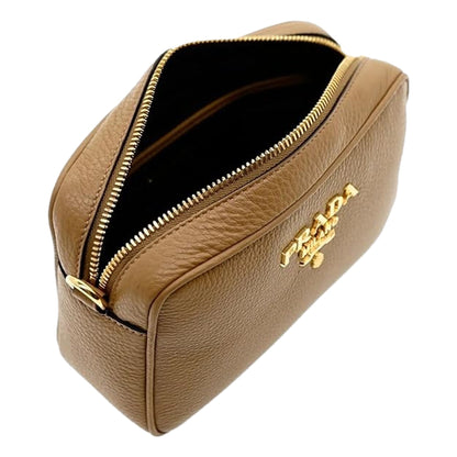 Prada Crossbody Bag - Tan Caramel Leather Bag with Stripe Strap -   Shop Bags LLC 