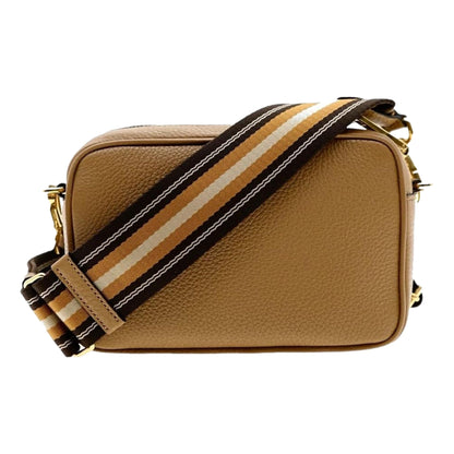Prada Crossbody Bag - Tan Caramel Leather Bag with Stripe Strap -   Shop Bags LLC 