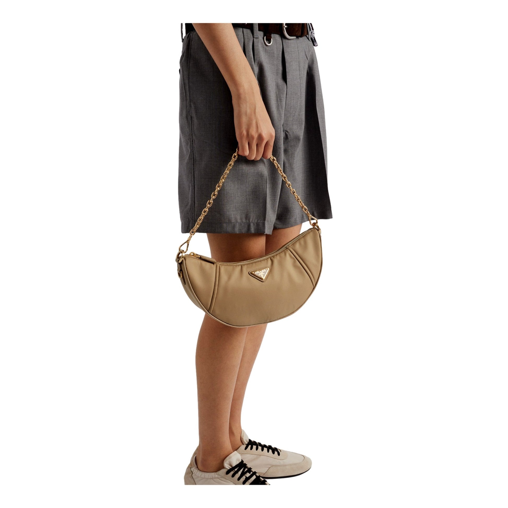 Prada Demi Lune Re-Nylon Crescent Shoulder Bag Beige -   Shop Bags LLC 