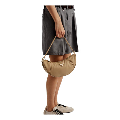 Prada Demi Lune Re-Nylon Crescent Shoulder Bag Beige -   Shop Bags LLC 