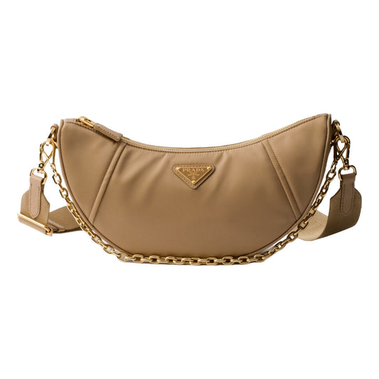 Prada Demi Lune Re-Nylon Crescent Shoulder Bag Beige -   Shop Bags LLC 